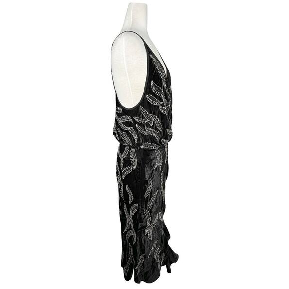 Dodo Bar Or Agnes Black Velvet Beaded Dress - Asymmetrical Ruffled Hem - Picture 5 of 9